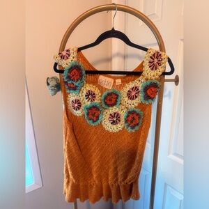 Orange Floral Crochet Women's Blouse